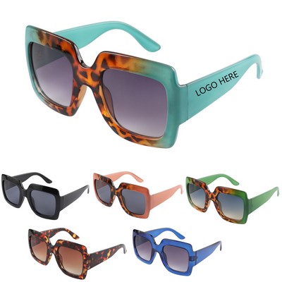 Rectangle Large Frame Leopard Print Sunglasses